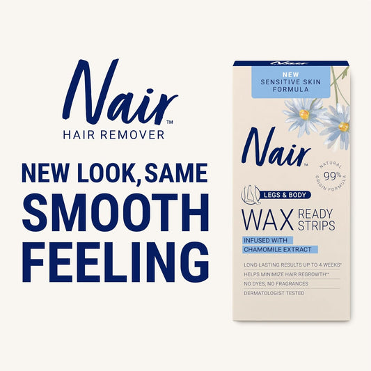 Nair Sensitive Hair Remover Wax Ready Strips, Legs And Body Hair Removal Wax Strips, 40 Count