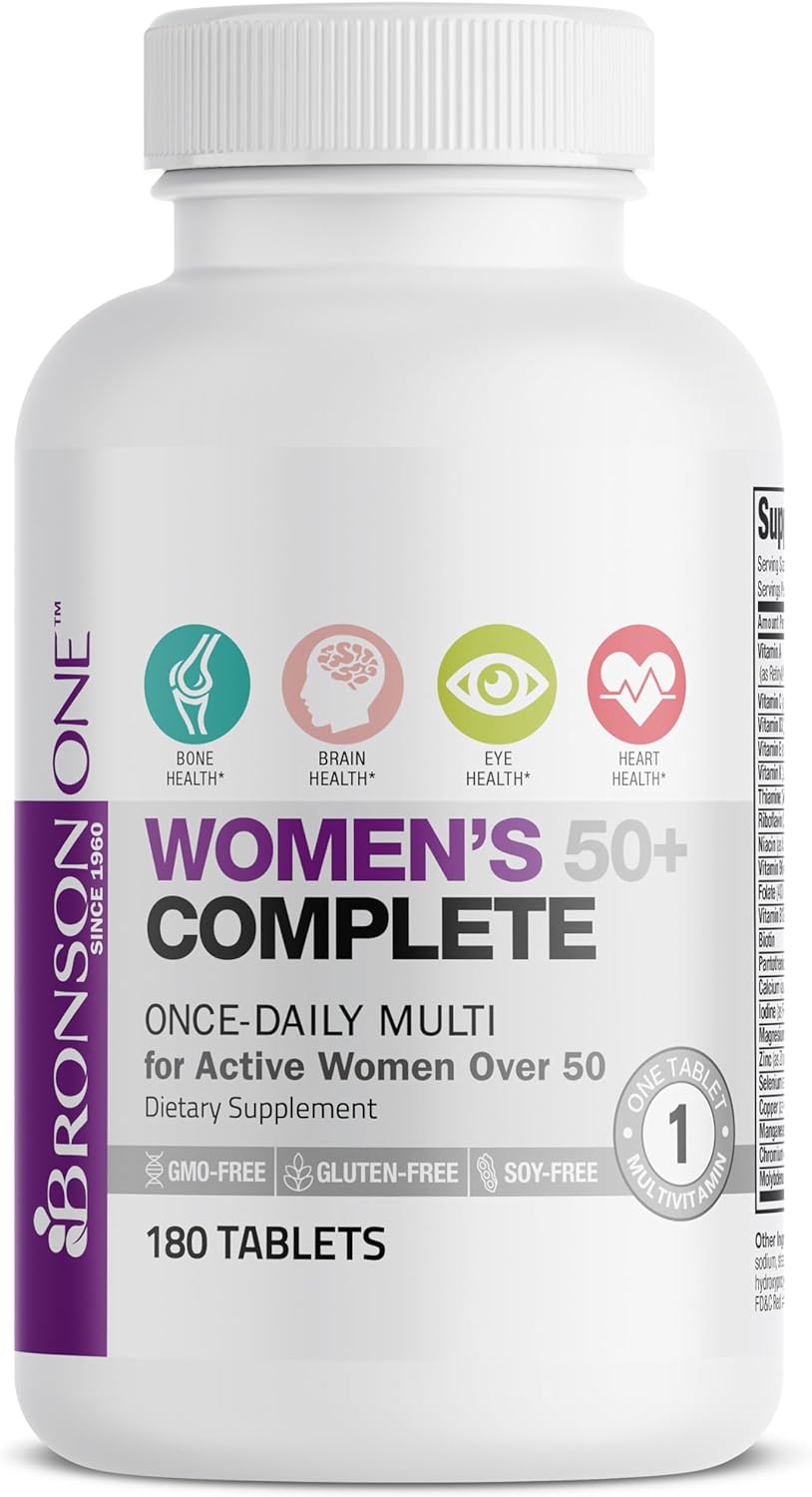 Bronson ONE Daily Women’s 50+ Complete Multivitamin Multimineral, 180 Tablets : Health & Household