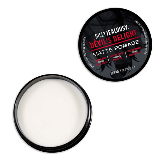 Billy Jealousy Devil'S Delight Matte Pomade For Men Adds Volume And Definition, Strong Hold Water-Based Formula With Black Pepper Sandalwood Scent, 3 Oz