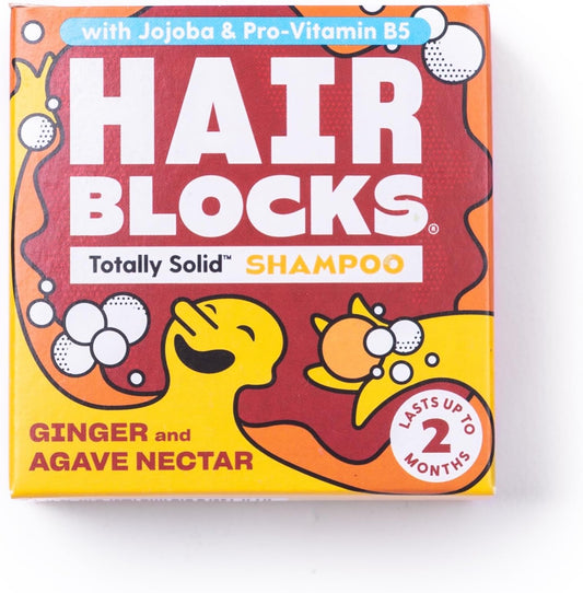 Hair Blocks - Solid Shampoo Bar (85G) For All Hair Types: Ginger & Agave Nectar Solid Shampoo Bar- With Jojoba Oil & Provitamin B5 | Soap Free, Plastic Free | Plant Based | Natural | Conditioning