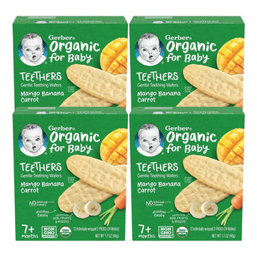 Gerber Organic Teethers Gentle Teething Wafers, Mango Banana Carrot (1 Count (Pack of 4))