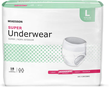 Mckesson Super Underwear, Incontinence, Moderate Absorbency, Large, 72 Count