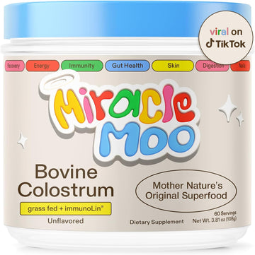 Colostrum Supplement For Gut Health, Hair Growth, Beauty And Immune Support - Easy To Mix Grass Fed Bovine Powder - Highest Igg Plus Immunolin, Unflavored 60 Servings