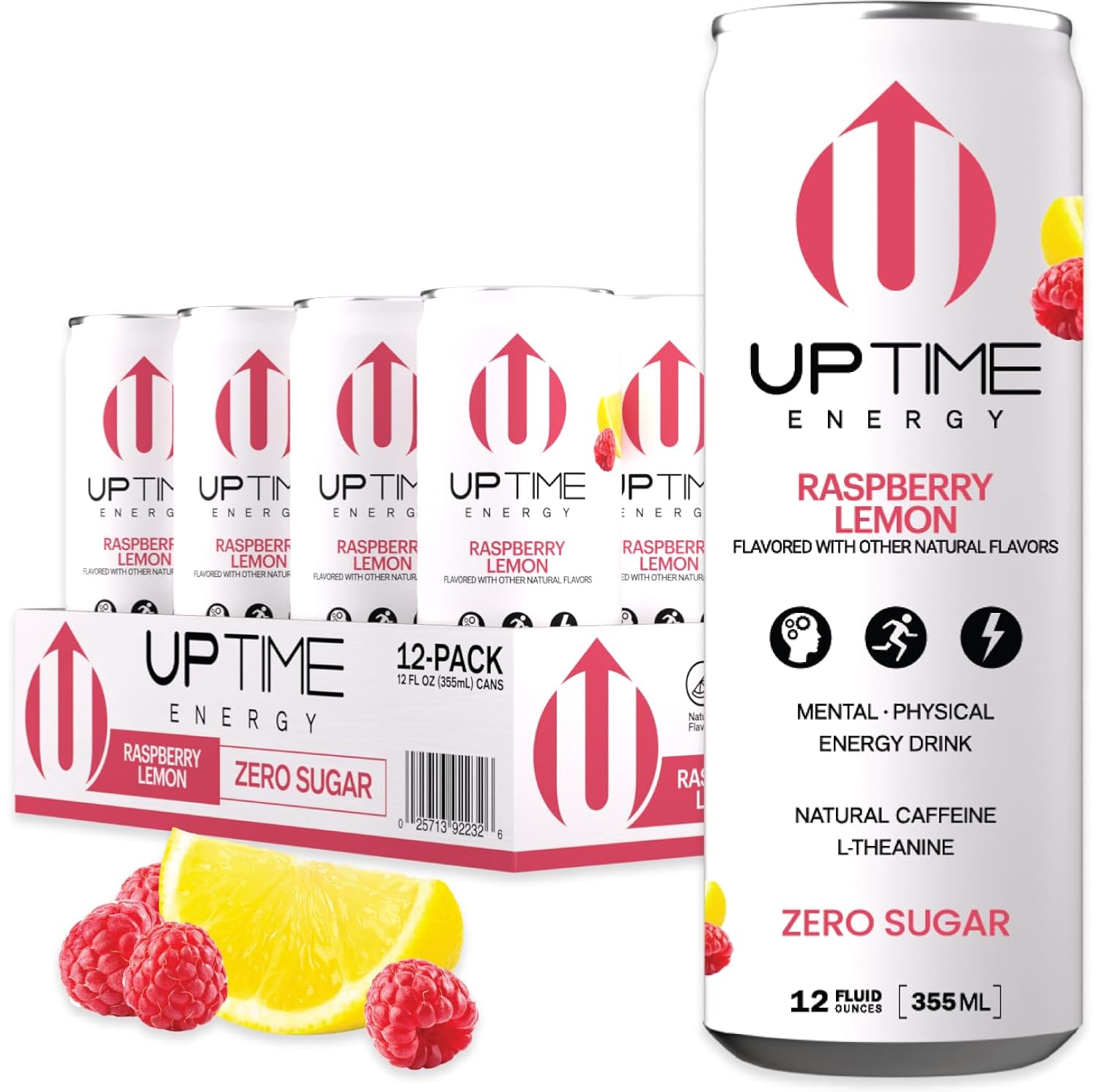 Uptime Energy Drink, Raspberry Lemon Sparkling, 12 Pack, Vitamin C, L Theanine, Calcium, Sugar Free Energy Drinks For Focus Support, 142Mg Of Natural Caffeine, 5 Calories, Natural, 12 Fl Oz Cans : Grocery & Gourmet Food