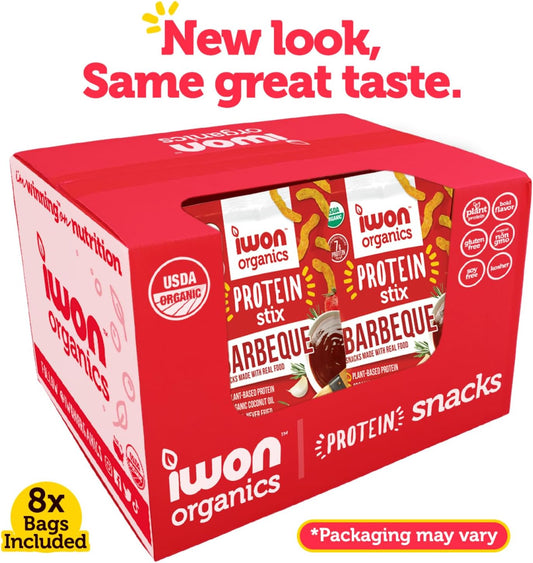 Iwon Organics Sweet Dijon Flavor Snack Stix, High Protein And Organic Healthy Snacks, 8 Bags, 1.5 Ounce
