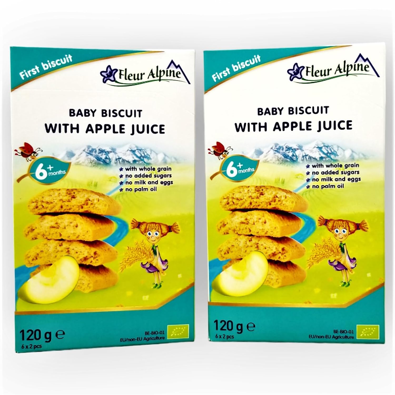 Fleur Alpine Baby Biscuits With Apple Juice - From 6 Months - 120G - From Europe - Pack Of 2