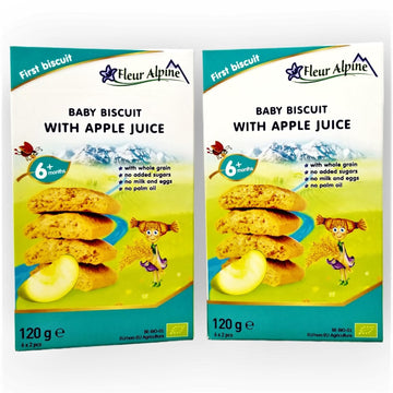 Fleur Alpine Baby Biscuits With Apple Juice - From 6 Months - 120G - From Europe - Pack Of 2