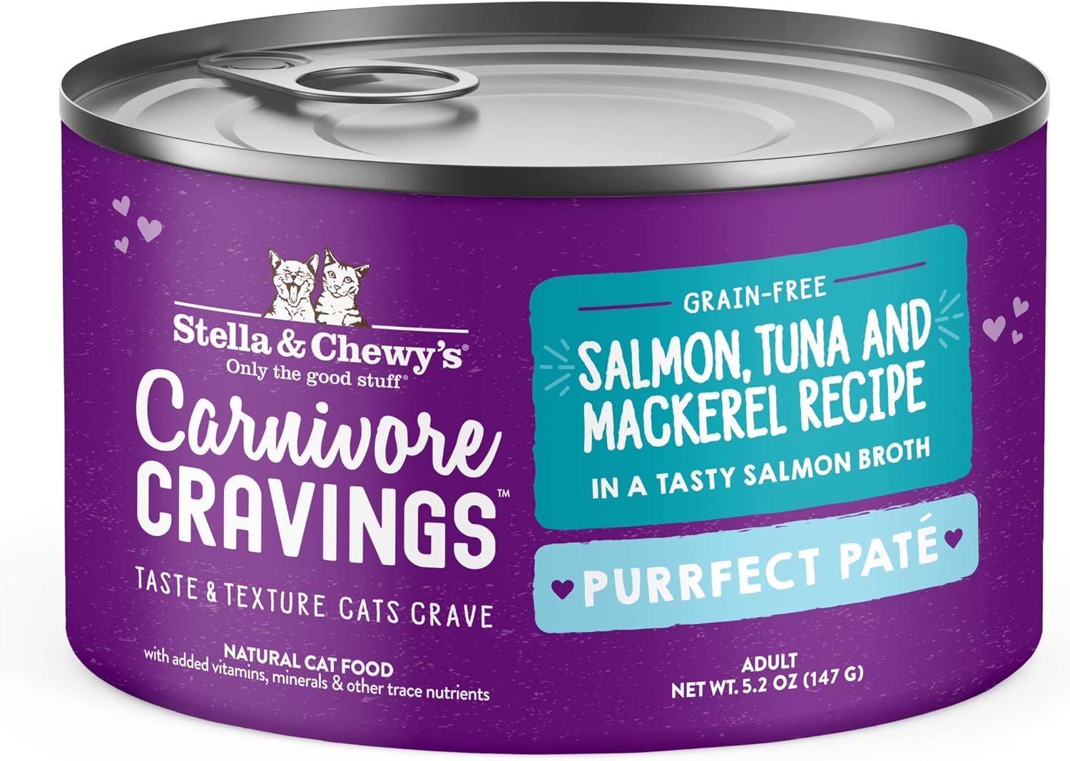 Stella & Chewy'S Carnivore Cravings Purrfect Pate Cans – Grain Free, Protein Rich Wet Cat Food – Salmon, Tuna & Mackerel Recipe – (5.2 Ounce Cans, Case Of 24)