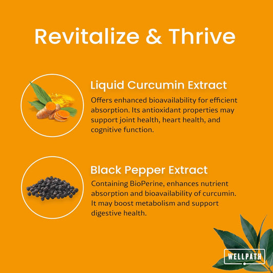 Wellpath Liposomal Curcumin Supplement | Liquid Turmeric Drops With Black Pepper Extract | Enhanced Absorption | Non-Gmo, Vegan, 2 Oz
