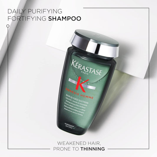 Kérastase Genesis Homme Men’S Shampoo, Daily Purifying Fortifying Shampoo, Re-Energising For Scalp & Facial Hair, Bain De Force Quotidien, 250 Ml