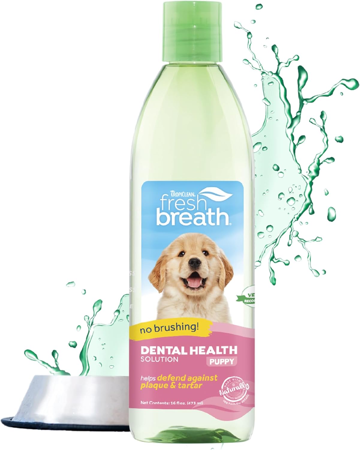 TropiClean Fresh Breath Puppy Teeth Cleaning – Puppy Dental Care for Bad Breath - Breath Freshener - Water Additive Mouthwash – Helps Remove Plaque Off Pups Teeth, For Puppies, 473ml?FBWA16Z-PP