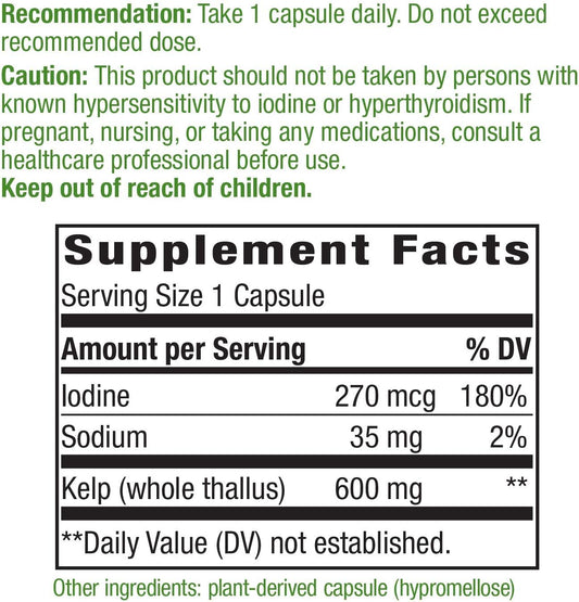 Nature's Way Kelp Supports Thyroid Function* Non-GMO Sustainably Sourced Vegan 180 Capsules