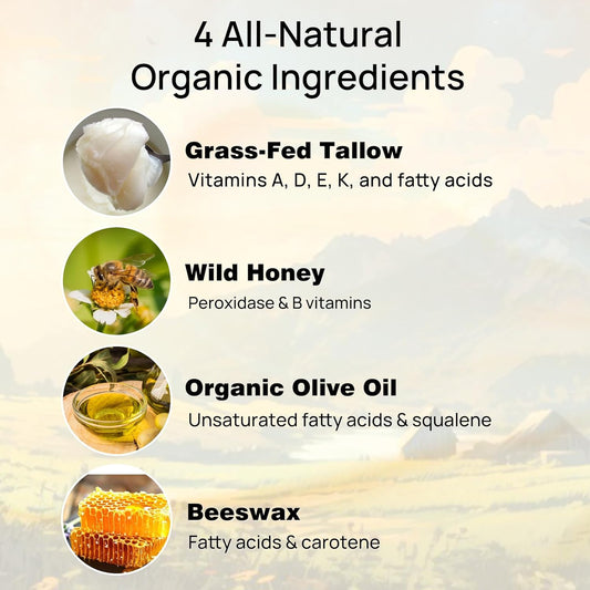 Beef Tallow For Skin 4 Oz, Natural Unscented Tallow And Honey Balm, Grass Fed Beef Tallow For Face And All Skin Types