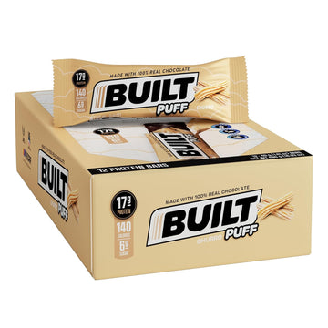 Built Protein Bars, Cinnamon Churro Puff, 12 Count, Protein Snacks With 17G Of Protein, Collagen, Gluten Free Chocolate Protein Bar With Only 140 Calories & 6G Sugar, Perfect On The Go Protein Snack