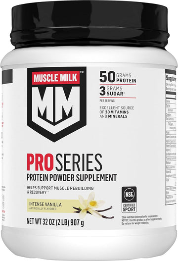 Muscle Milk Pro Series Protein Powder Supplement, Intense Vanilla, 2 Pound, 11 Servings, 50G Protein, 3G Sugar, 20 Vitamins & Minerals, Nsf Certified For Sport, Workout Recovery, Packaging May Vary