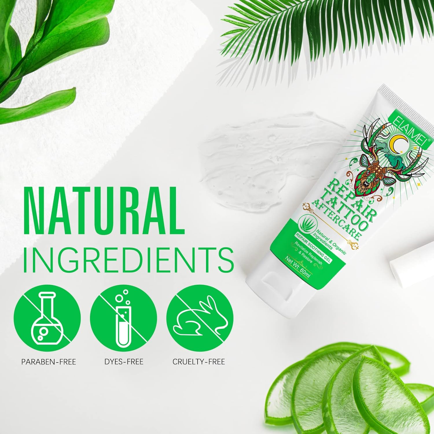 Tiuedu Repair Tattoo Gel, Tattoo Aftercare, Tattoo Balm For Before, During, After The Tattoo Process, Promotes Healing, Enhances Colors, Soothing Tattoo Care With Natural Ingredients(60Ml)