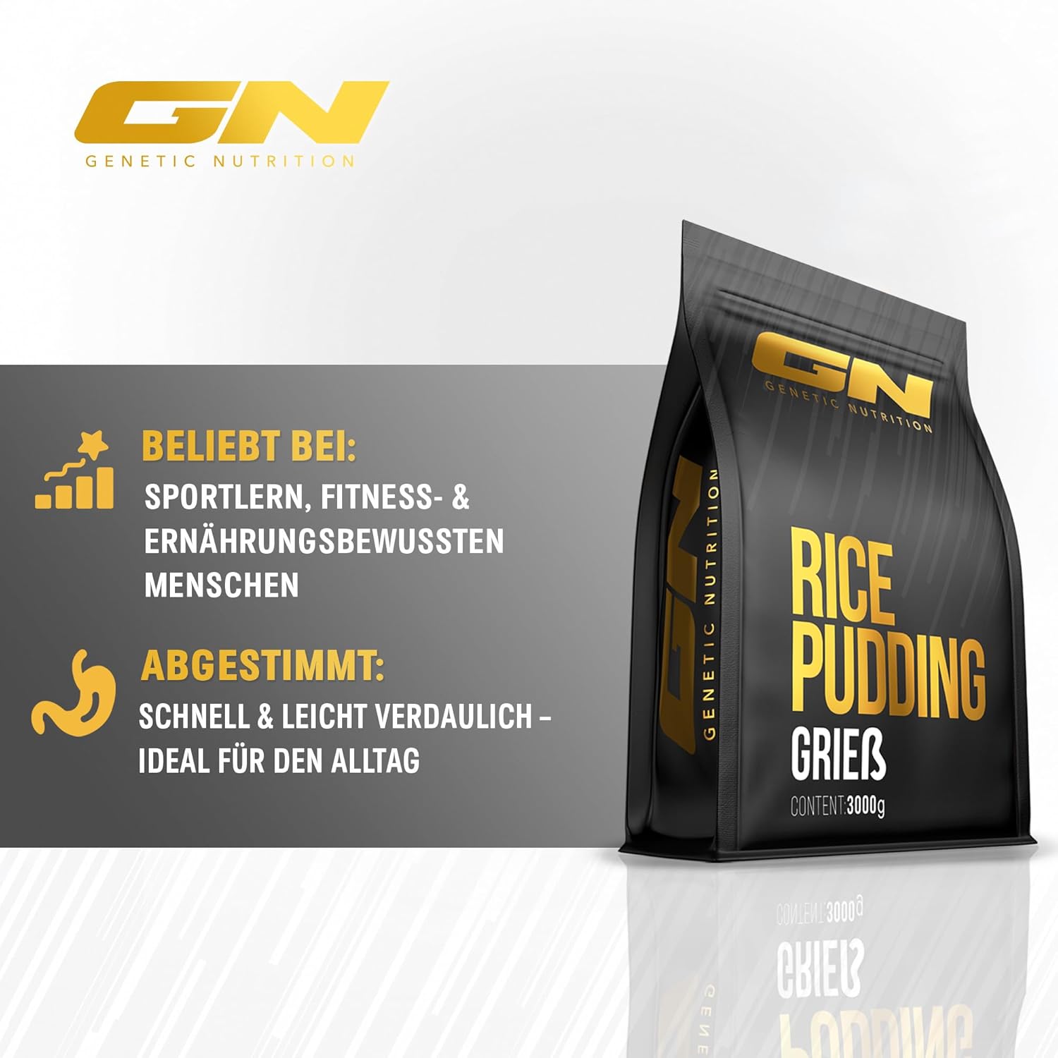 Gn Laboratories Rice Semolina Pudding - (3000 G) - Optimal Carbohydrate Source - Creamy Consistency - Quick And Easy Preparation - 100% Rice Flour - Made In Germany