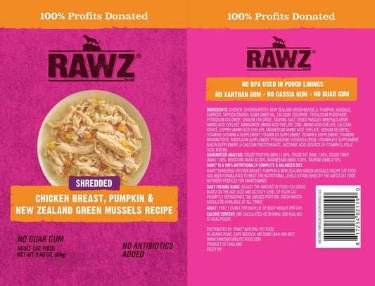 Rawz® Shredded Chicken Breast, Pumpkin & New Zealand Green Mussels Recipe 8/2.46 Oz Pouches