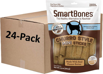 Smartbones Churro-Style Mini Sticks 28 Count, Made With Real Peanut Butter, Rawhide-Free Chews For Dogs, 7.90 Ounce (Pack Of 24)