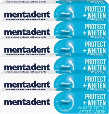 Mentadent Protect + Whiten Toothpaste 75Ml, Family Protection, 10X Stronger Teeth | With Fluoride And Calcium | Whiter Teeth After 1 Week | Click ' ' To Make Your Bulk Buy!