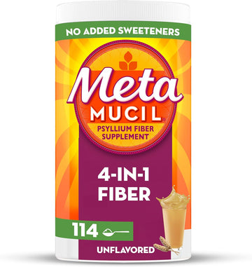 Metamucil, Unflavored Psyllium Husk Powder Fiber Supplement, Plain wih No Added Sweeteners, 4-in-1 Psyllium Husk Fiber Powder for Digestive Health, #1 Doctor Recommended Fiber Brand, 114 teaspoons