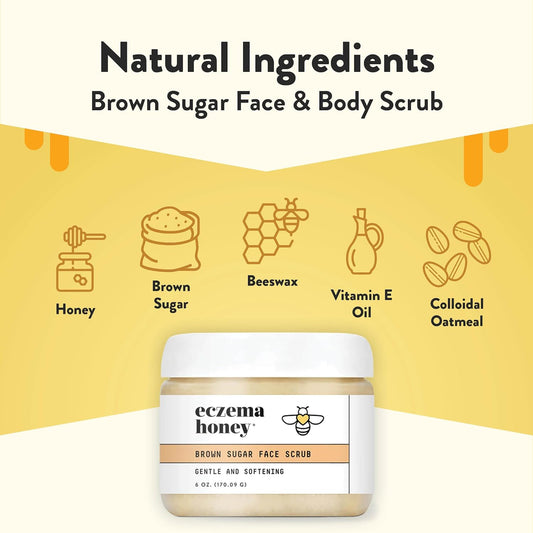 Eczema Honey Brown Sugar Face & Body Scrub - Bath Scrub For Dry Skin - Natural & Gentle Face Scrub Soothes Eczema - Body Care Products For Women & Men - Sensitive Skin Exfoliating Body Scrub (6 Oz)