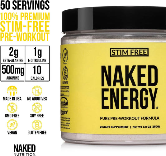 Naked Energy - Stim Free Pre Workout Caffeine Free, For Men And Women, Vegan Friendly, No Artificial Sweeteners, Colors Or Flavors - 50 Servings