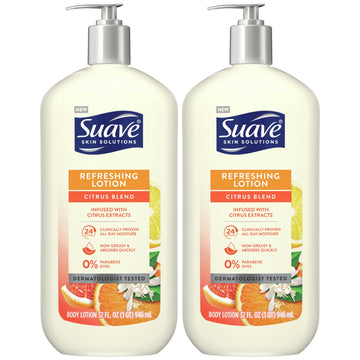 Suave Body Lotion, Refreshing Citrus Blend – Moisturizing Body Lotion for Dry Skin Infused with Citrus Extracts, Paraben-Free, Scented Lotion, 32 Oz (Pack of 2)