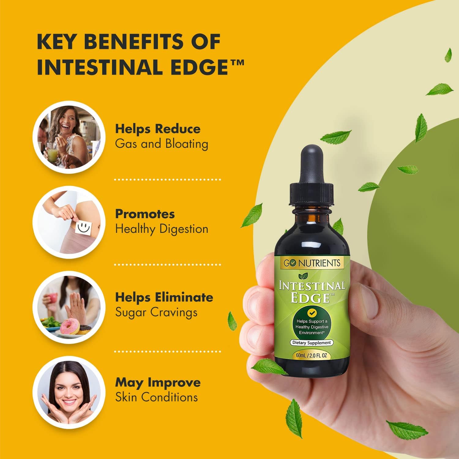 Go Nutrients Intestinal Edge (Non-GMO) Support Intestinal Health: Nourishing Digestive Wellness Vitality and Radiant Skin with Black Walnut Clove and Gentian Root All Ages 2.0 oz. | 24 Servings : Health & Household