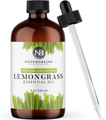 100% Pure Lemongrass Essential Oil Therapeutic Grade Premium Quality (4 fl. oz) with Glass Dropper, Perfect for Aromatherapy