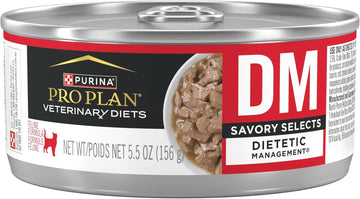 Purina Pro Plan Veterinary Diets Dm Dietetic Management Savory Selects Feline Formula Wet Cat Food - (Pack Of 24) 5.5 Oz. Cans