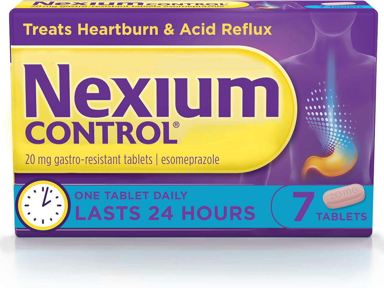 Nexium Control Heartburn & Indigestion Tablets For Acid Reflux Relief, Gastro-Resistant Esomeprazole Tablets, 20Mg, 7 Count