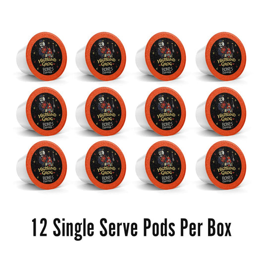 Bones Coffee Company Flavored Coffee Bones Cups Highland Grog Butterscotch Caramel | 12ct Single-Serve Coffee Pods Compatible with Keurig 1.0 & 2.0 Keurig Coffee Maker