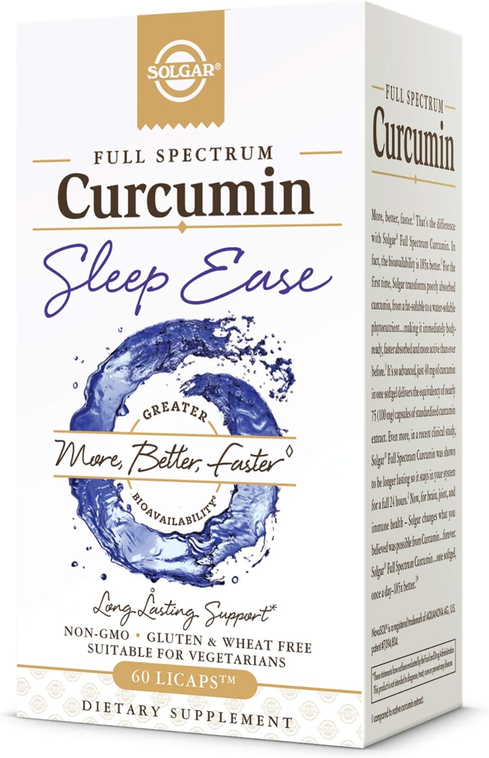 Solgar Full Spectrum Curcumin Sleep Ease, 60 Licaps - Supports Calm, Tranquil Rest & Relaxation, Antioxidant Support - Melatonin, Pharmagaba, Venetron, Curcumin - Non-Gmo, Vegetarian - 30 Servings