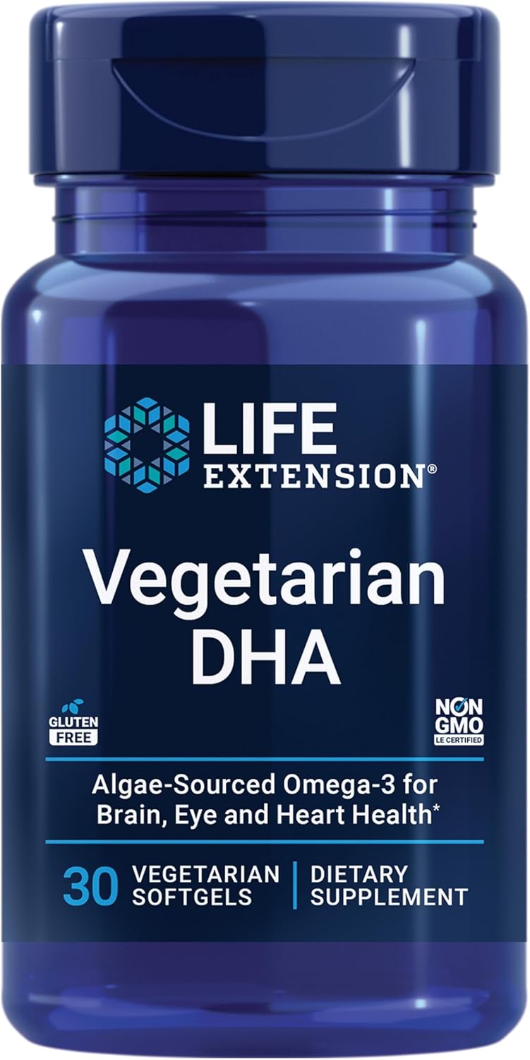 Life Extension Vegetarian Dha - Algae Plant Based Omega3 Fatty Acid Dha Supplements For Eye, Brain & Heart Health Support For Adult And Kids - Gluten-Free, Vegetarian, Non-Gmo - 30 Softgels