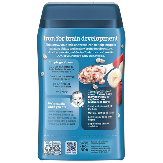Gerber Lil' Bits Baby Cereal, Oatmeal Banana Strawberry, 8 Ounce (8 Oz (Pack Of 2))