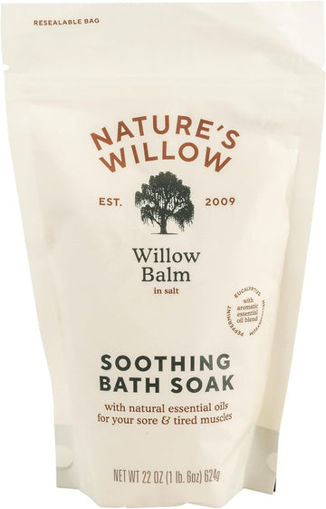 Nature's Willow Soothing Natural Bath Soak to Help Alleviate Sore Muscles & Joints | Spa Grade Willow Bark Bath Salts with Essential Oils and Peppermint for Men and Women | 22 oz | 1-Pack