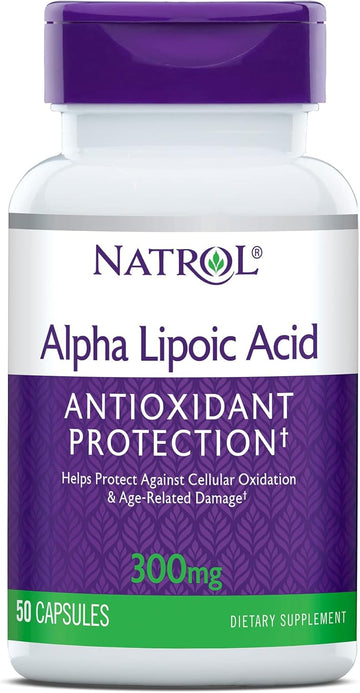 Natrol Alpha Lipoic Acid Capsules, Antioxidant Protection, ALA, Helps Protect Against Cellular Oxidation and Age-Related Damage, Whole Body Cell Rejuvenation, 300mg, 50 Count