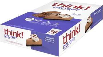 Think! Delight, Keto Protein Bars, Healthy Low Carb, Gluten Free Snack - Chocolate Mousse Pie, 10 Count (Packaging May Vary)