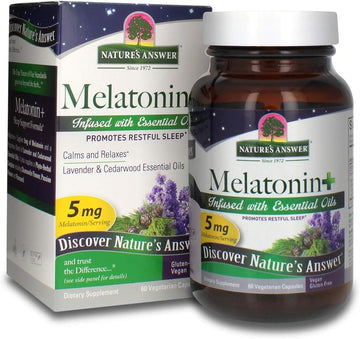 Nature's Answer Melatonin 5mg 60-Capsules | Promotes Restful Sleep | Melatonin + Essential Oils Lavender Calms and Relaxes | Single Count