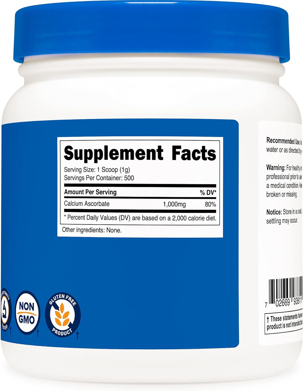 Nutricost Calcium Ascorbate Powder (Vitamin C and Calcium Complex), 500 Grams - Non-GMO and Gluten Free