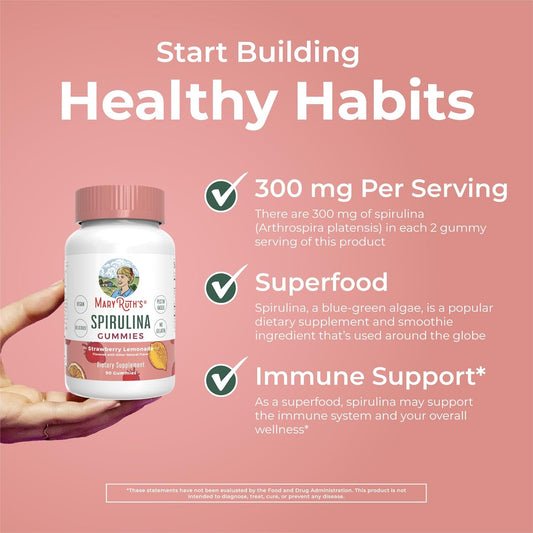 Maryruth Organics Spirulina Gummies Made With Organic Spirulina | Superfood Gummies For Ages 14+ | Vegan | Non-Gmo | 90 Count