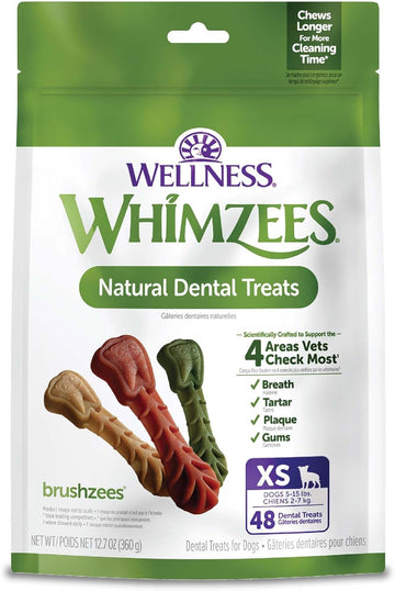 Whimzees By Wellness Brushing Dental Chews For Dogs, Grain-Free, Long Lasting Treats, Freshens Breath Extra Small Breed, 48 Count