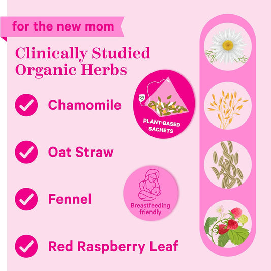 Pink Stork Postpartum Recovery Herbal Tea, Organic Red Raspberry Leaf with Chamomile, Hormone Balance for Women after Labor and Delivery, Strawberry Passion, Caffeine-Free, 15 Sachets