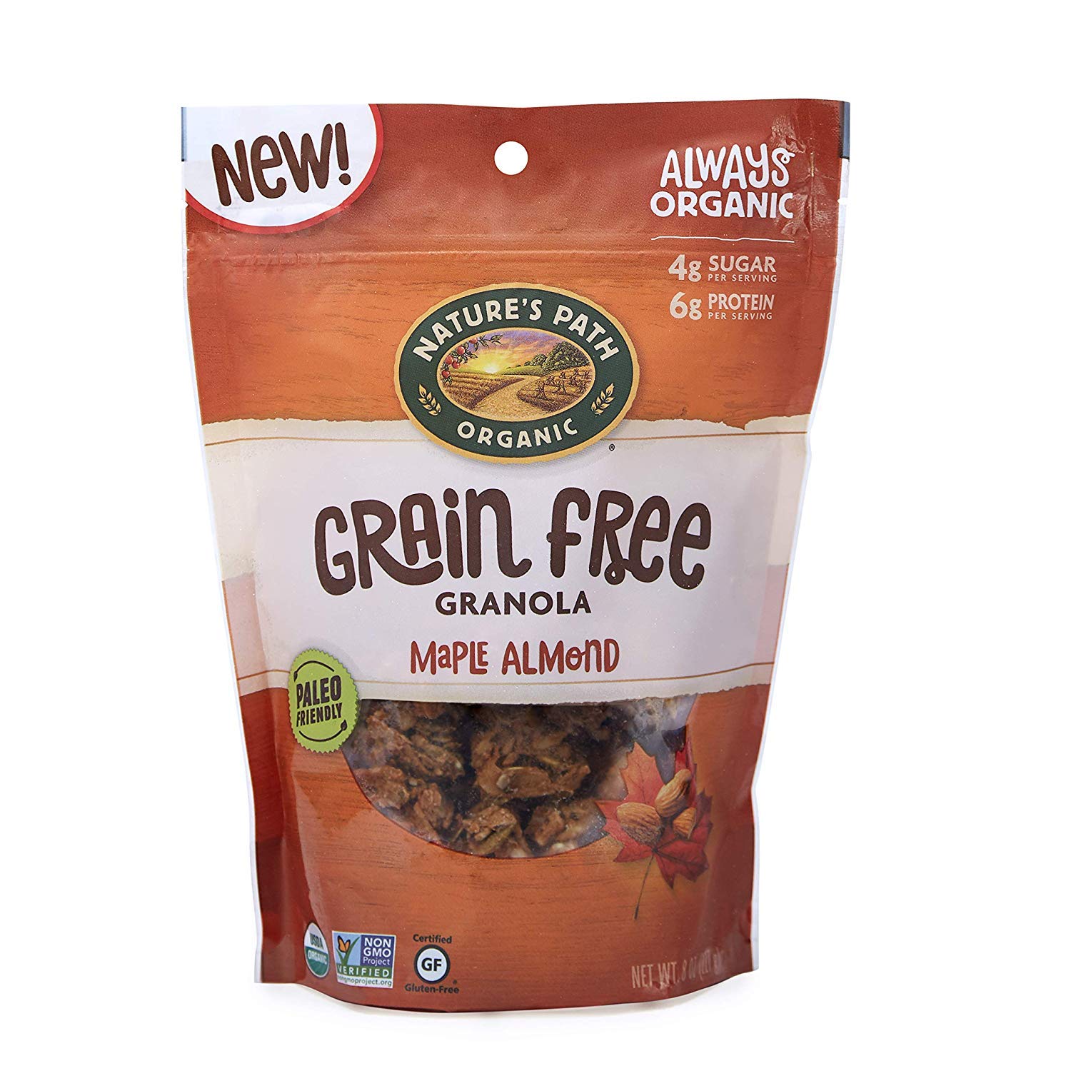 Nature's Path Organic Grain Free Maple Almond Granola, 8 Ounce (Pack of 6), Non-GMO, Keto Friendly, Paleo Friendly, Gluten Free, 6g Plant Based Protein