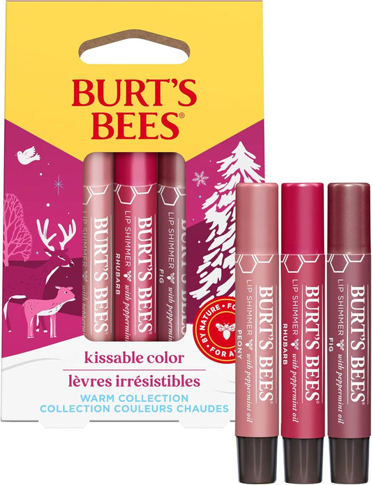 Burt'S Bees Gift Set, 3 Lip Shimmers In Peony, Rhubarb And Fig Shades, Kissable Colour, 3X2.6G