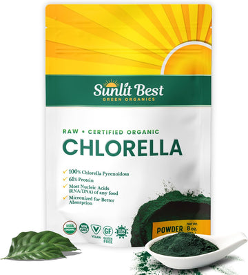 Sunlit Best USDA Organic Chlorella Powder - Green Algae, Raw & Vegan Source Of Protein & Chlorophyll | Non GMO & Gluten Free Superfood Energy Drink, Immune Support Supplement, Liver & Gut Health, 8 oz