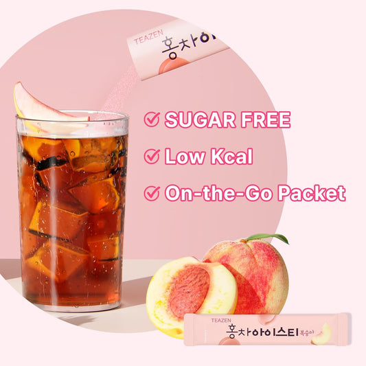 Teazen Summer Peach Iced Tea, Sugar Free, Uva Black Tea, Hydration Drink Mix, 10 Sticks, 1.76Oz