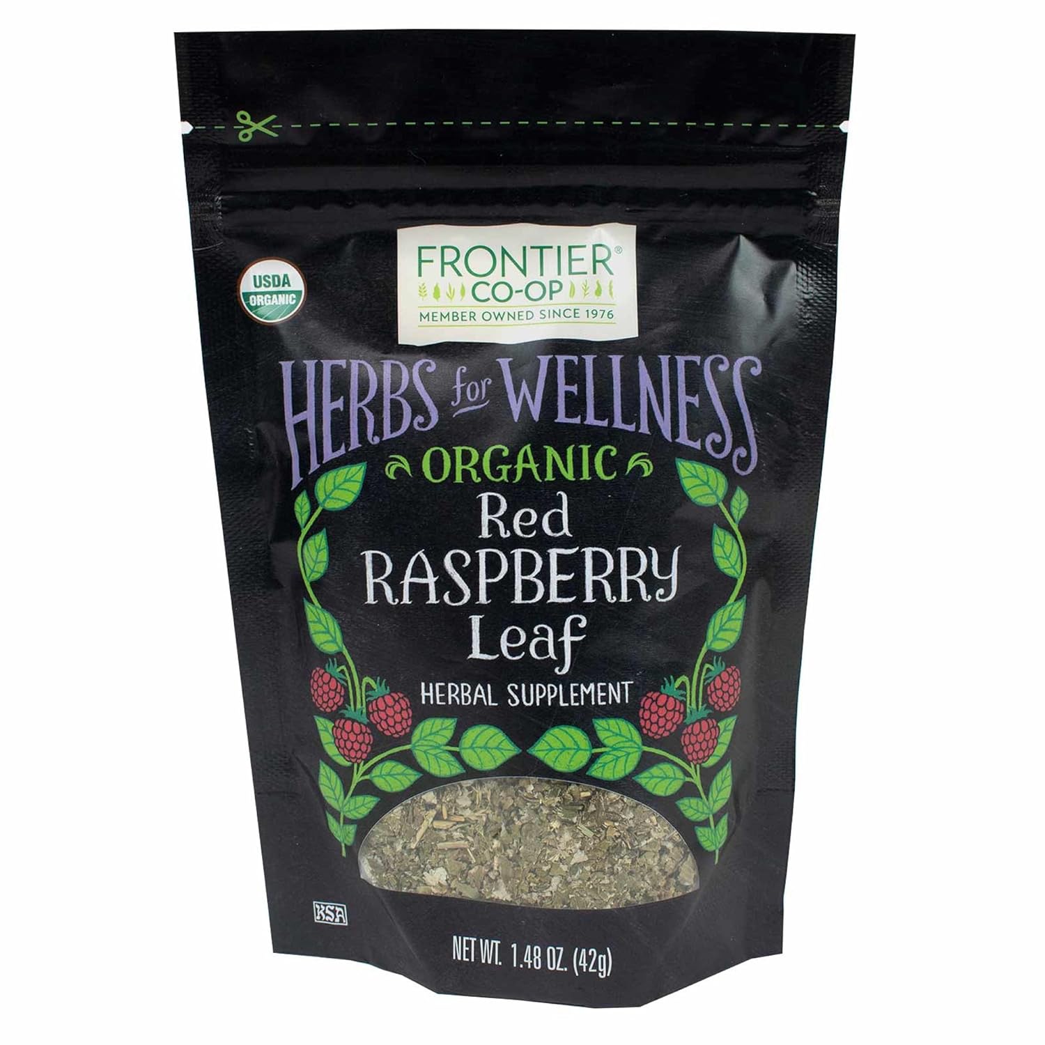 Frontier Co-op Organic Cut & Sifted Red Raspberry Leaf 1.48oz - For Red Raspberry Leaf Tea, Cafe, Restaurant Supply and More - Naturally Caffeine Free