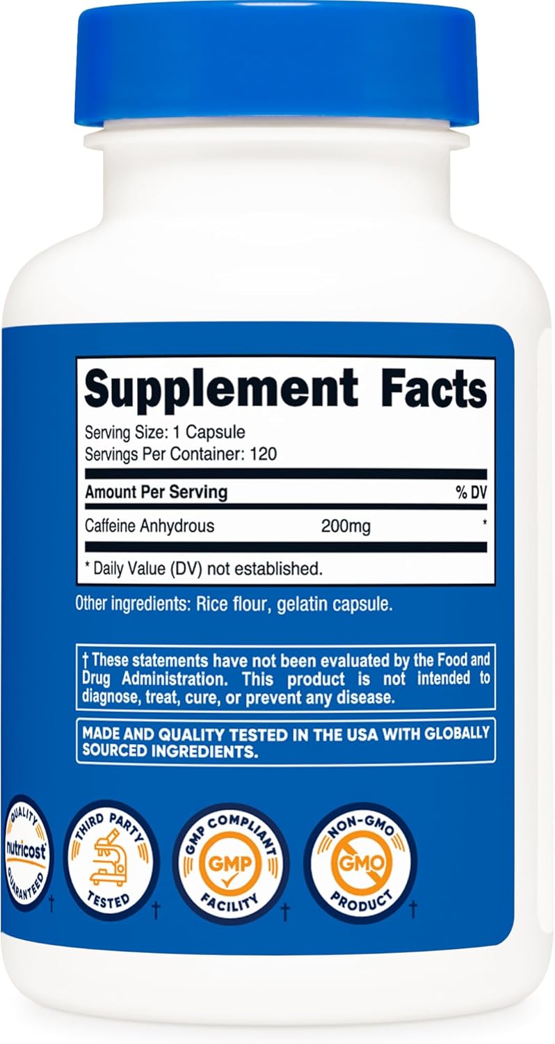 Nutricost Caffeine Pills 200mg, 120 Capsules - Gluten Free, Non-GMO : Health & Household